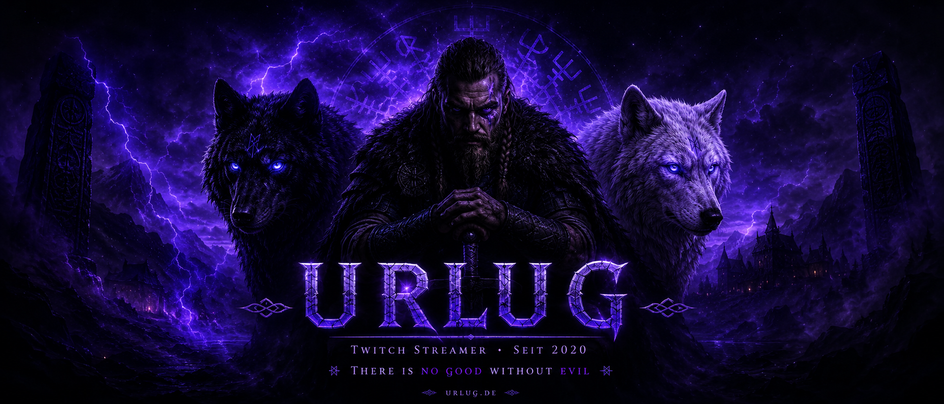 Urlug Fantasy Banner mit Wölfen und Gewitter